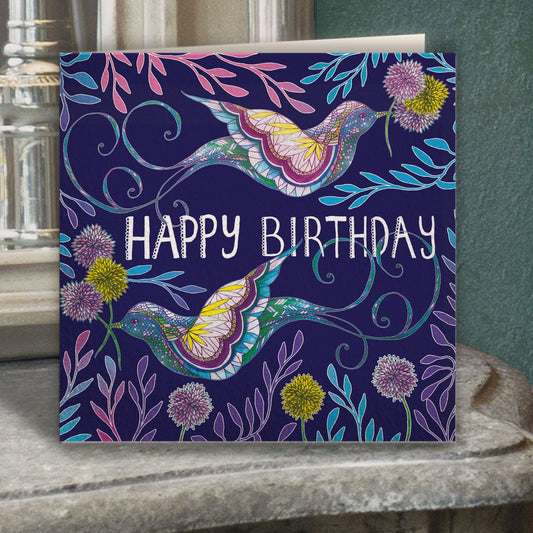 Happy Birthday Birds Greeting Card Blue - Belle Design