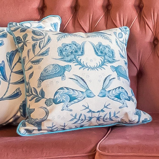 Original 'Hare and Tortoise Design' Cushion Two Tone - Belle Design