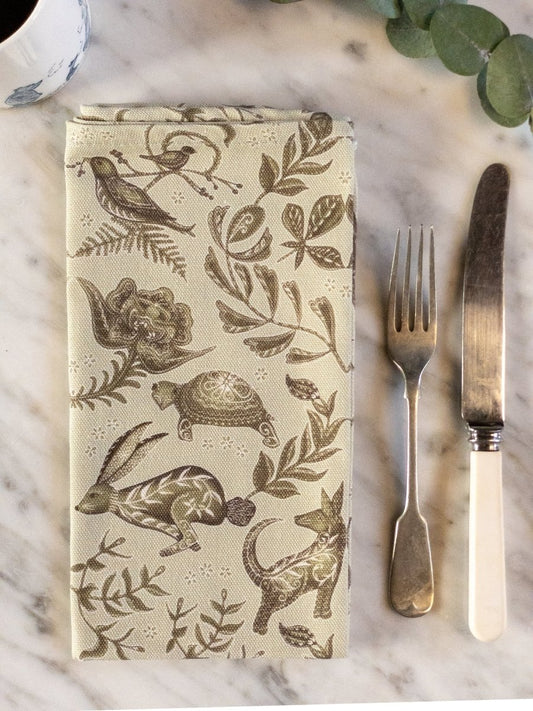 Original Hare and Tortoise Design Napkin in Sage - Belle Design