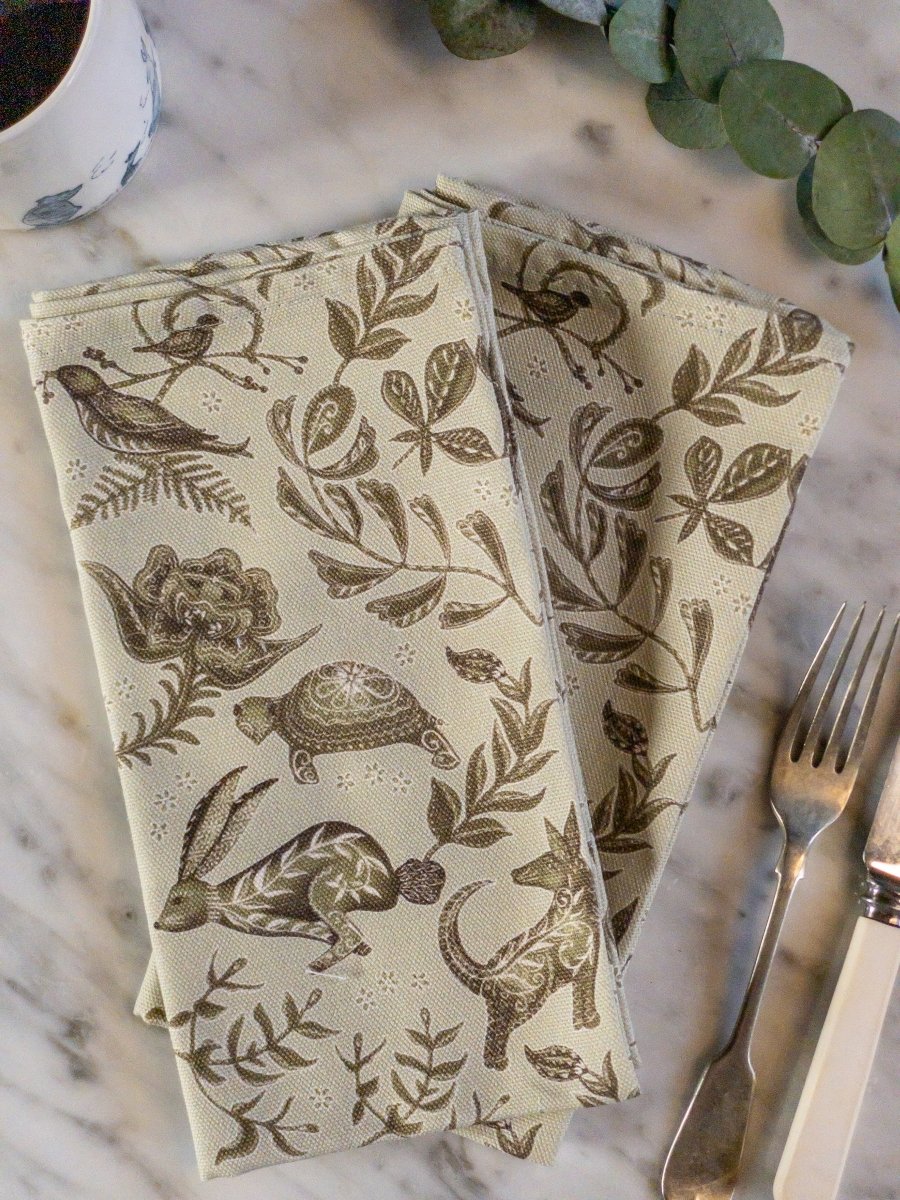 Original Hare and Tortoise Design Napkin in Sage - Belle Design