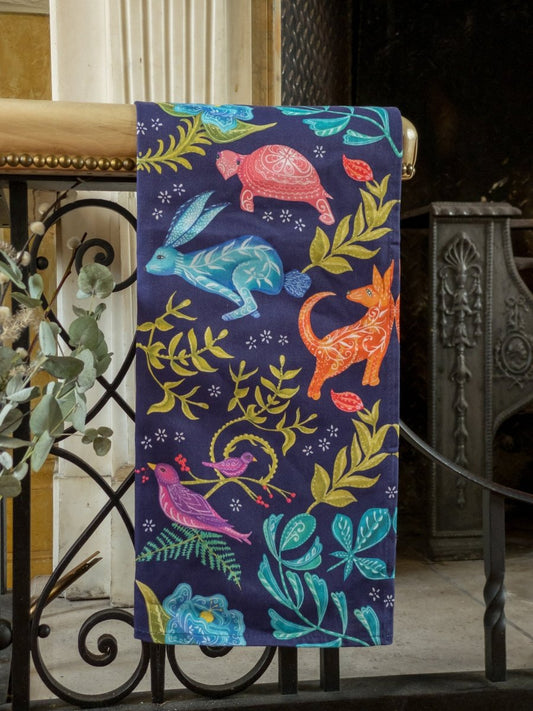 Original 'Hare and Tortoise Design Tea Towel' Navy - Belle Design