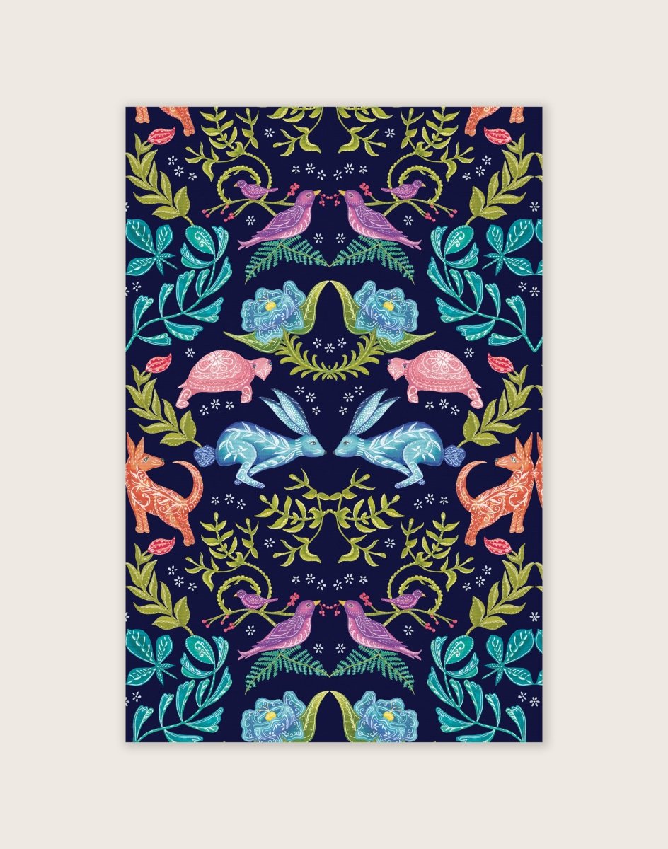 Original 'Hare and Tortoise Design Tea Towel' Navy - Belle Design