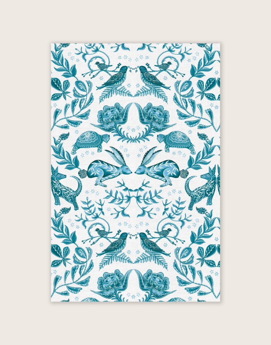 Original 'Hare and Tortoise Design Tea Towel' Single Colour Print - Belle Design