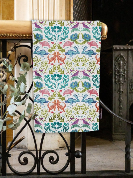 Original 'Hare and Tortoise Design Tea Towel' White - Belle Design