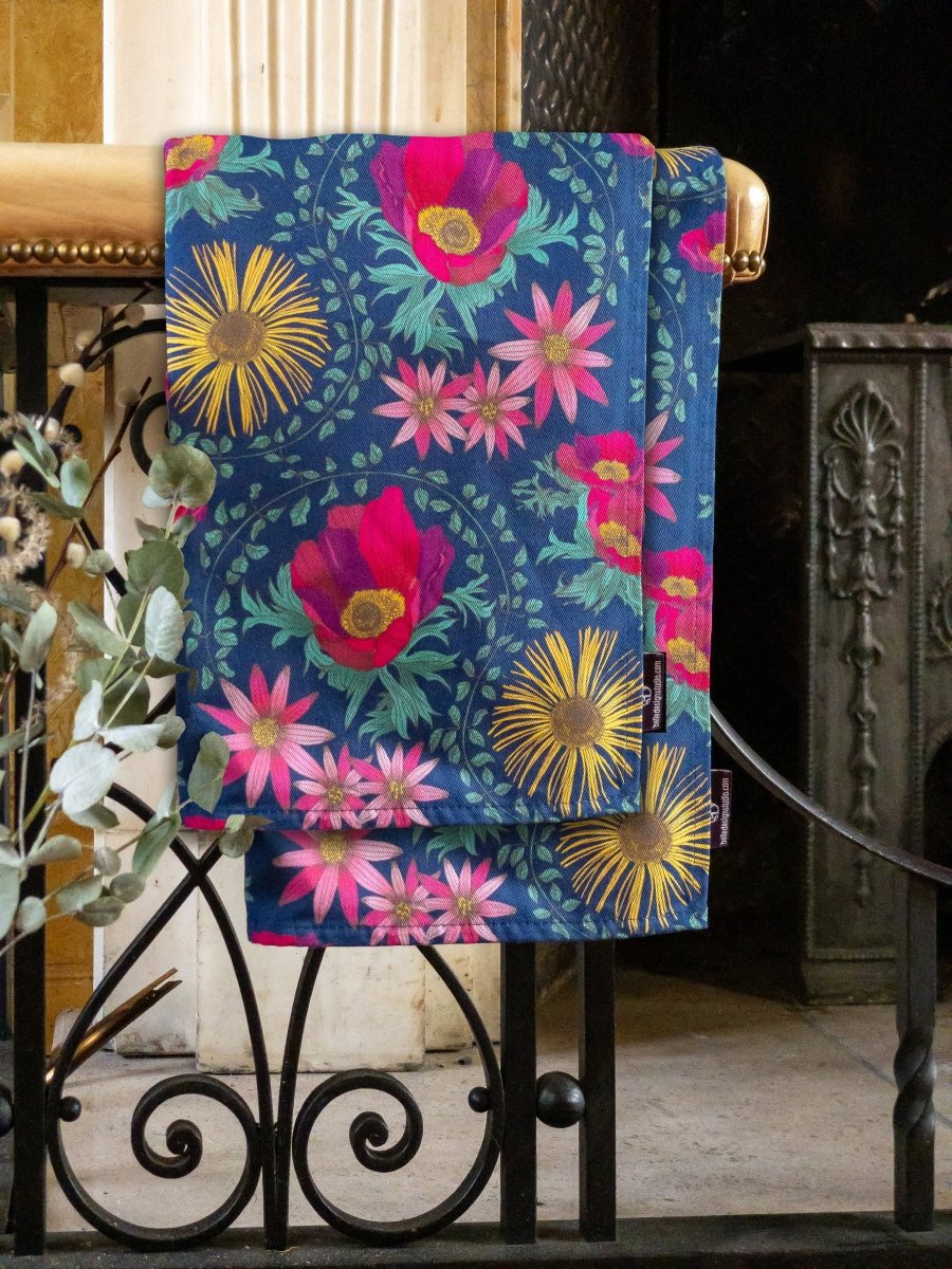 Original Inula Floral Design Tea Towel Navy - Belle Design