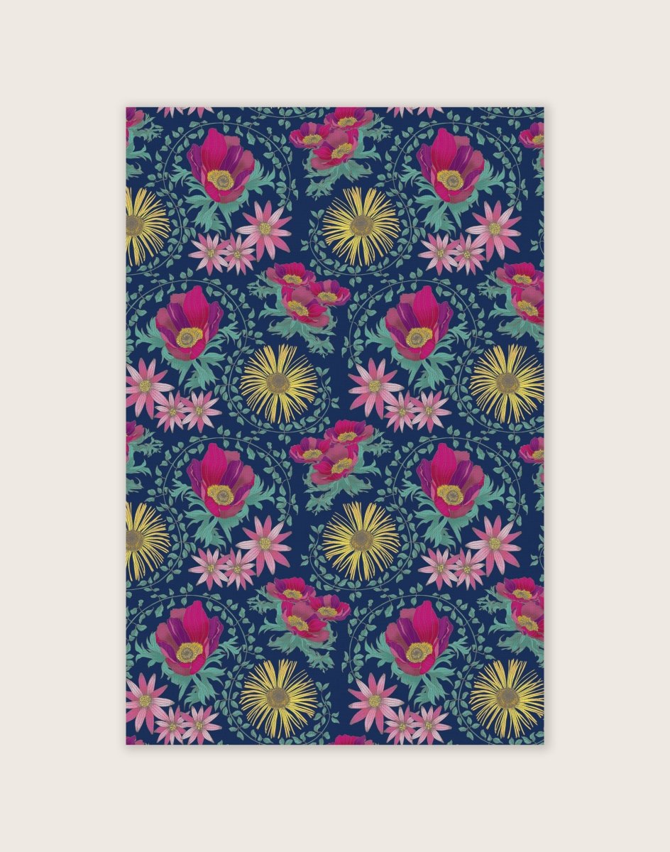 Original Inula Floral Design Tea Towel Navy - Belle Design