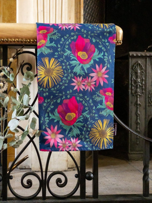 Original Inula Floral Design Tea Towel Navy - Belle Design