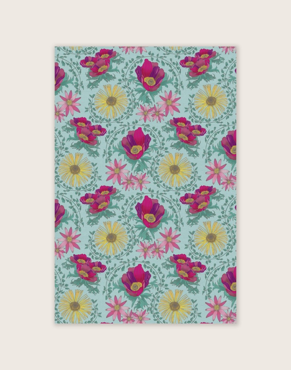 Original Inula Floral Design Tea Towel Sea Green - Belle Design