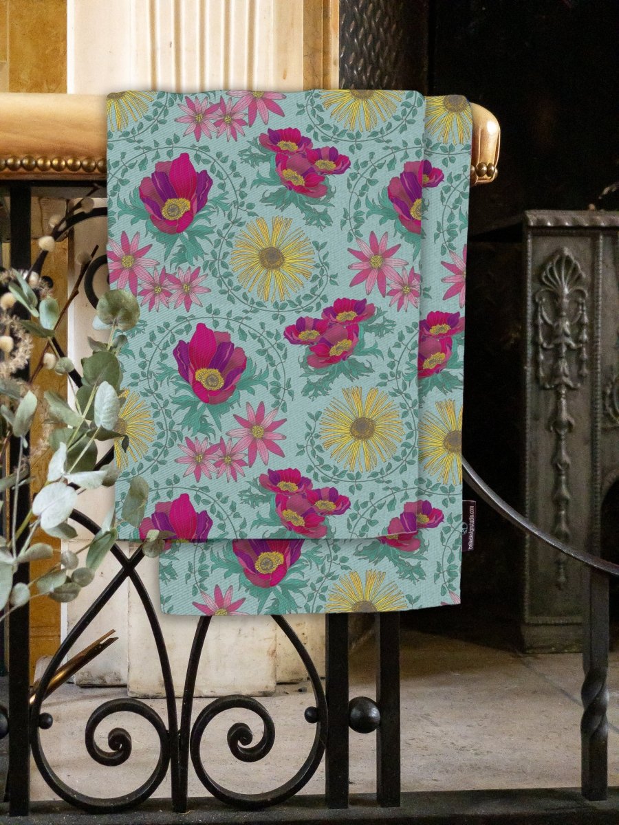 Original Inula Floral Design Tea Towel Sea Green - Belle Design