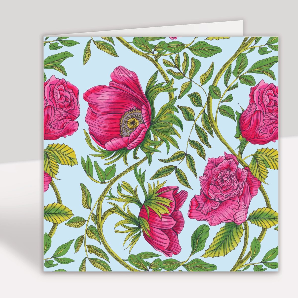 Poppy Rose Botanical Sky Greeting Card - Belle Design