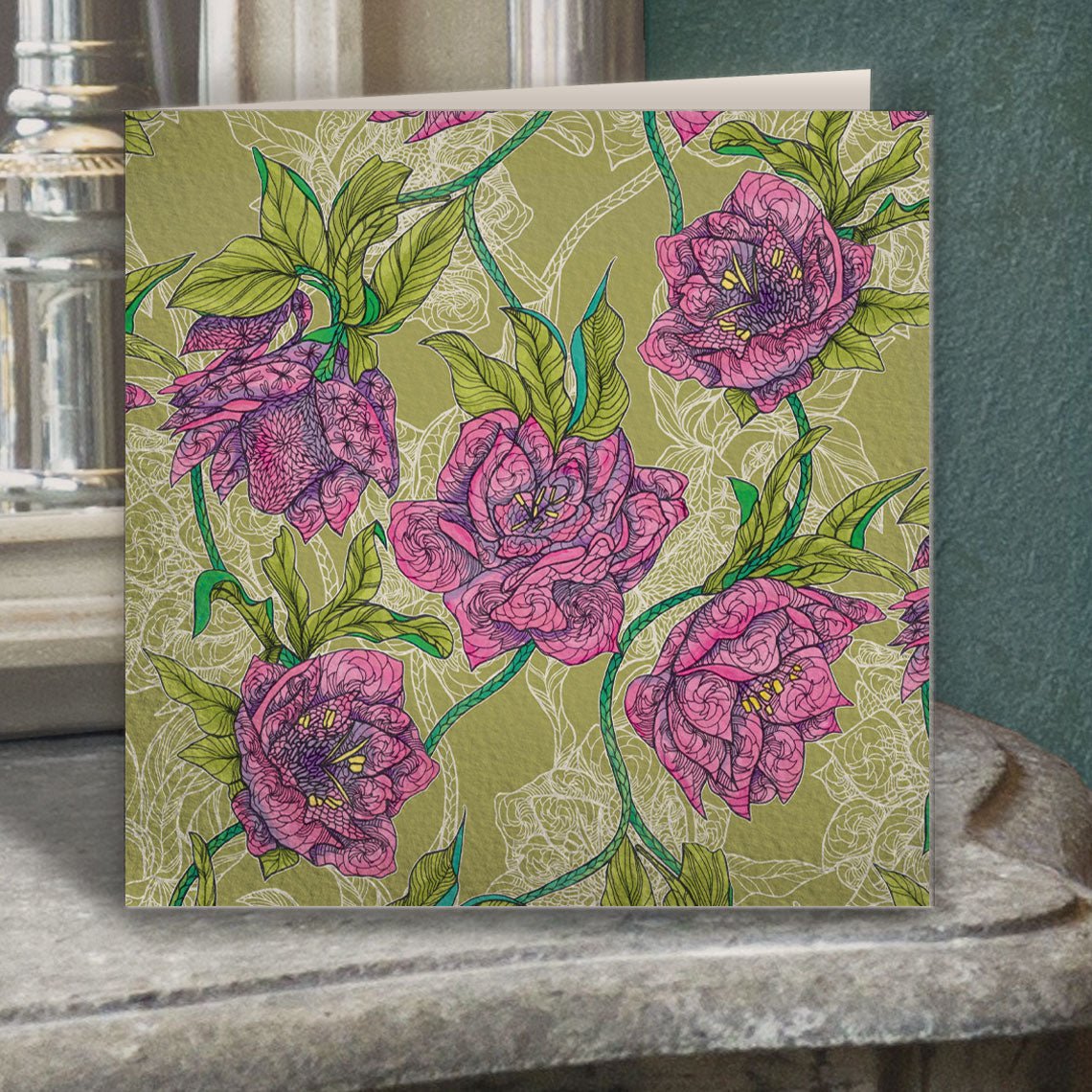 Strawberry Rose Botanical Greeting Card - Belle Design