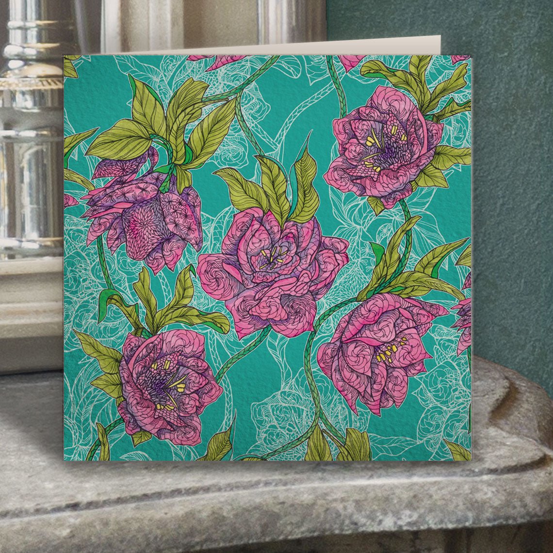 Strawberry Rose Botanical Greeting Card - Belle Design