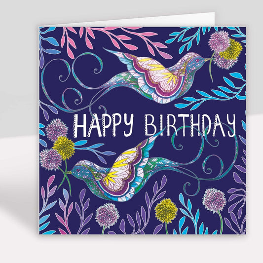 Happy Birthday Birds Greeting Card Blue - Belle Design
