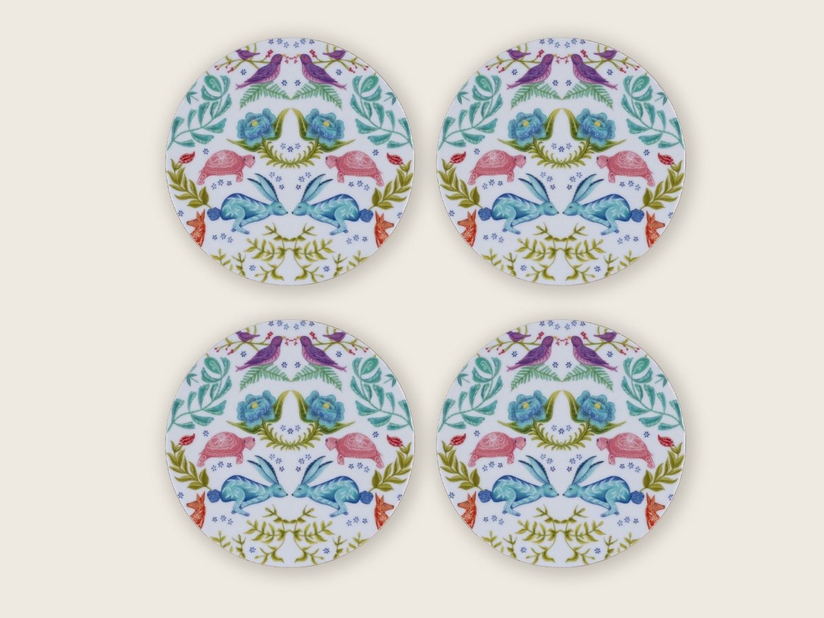 Original 'Hare and Tortoise Design Coaster' White - Belle Design