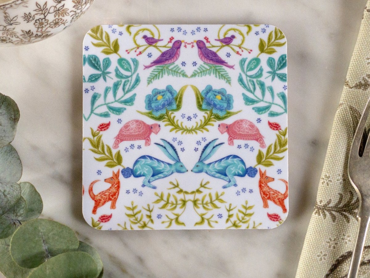 Original 'Hare and Tortoise Design Coaster' White - Belle Design
