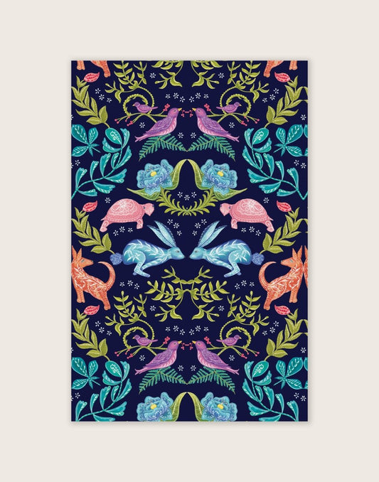 Original 'Hare and Tortoise Design Tea Towel' Navy - Belle Design