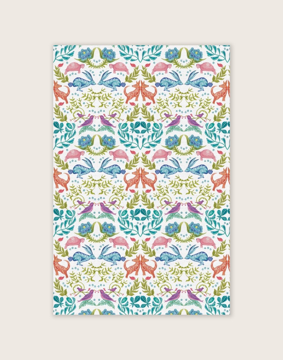 Original 'Hare and Tortoise Design Tea Towel' White - Belle Design