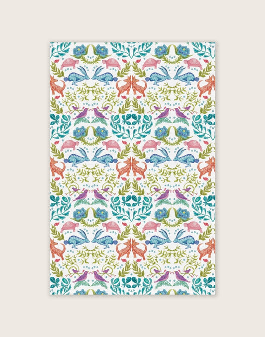 Original 'Hare and Tortoise Design Tea Towel' White - Belle Design