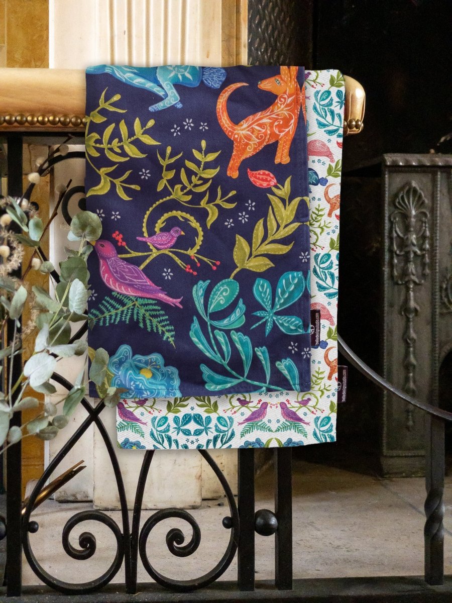 Original 'Hare and Tortoise Design Tea Towel' White - Belle Design