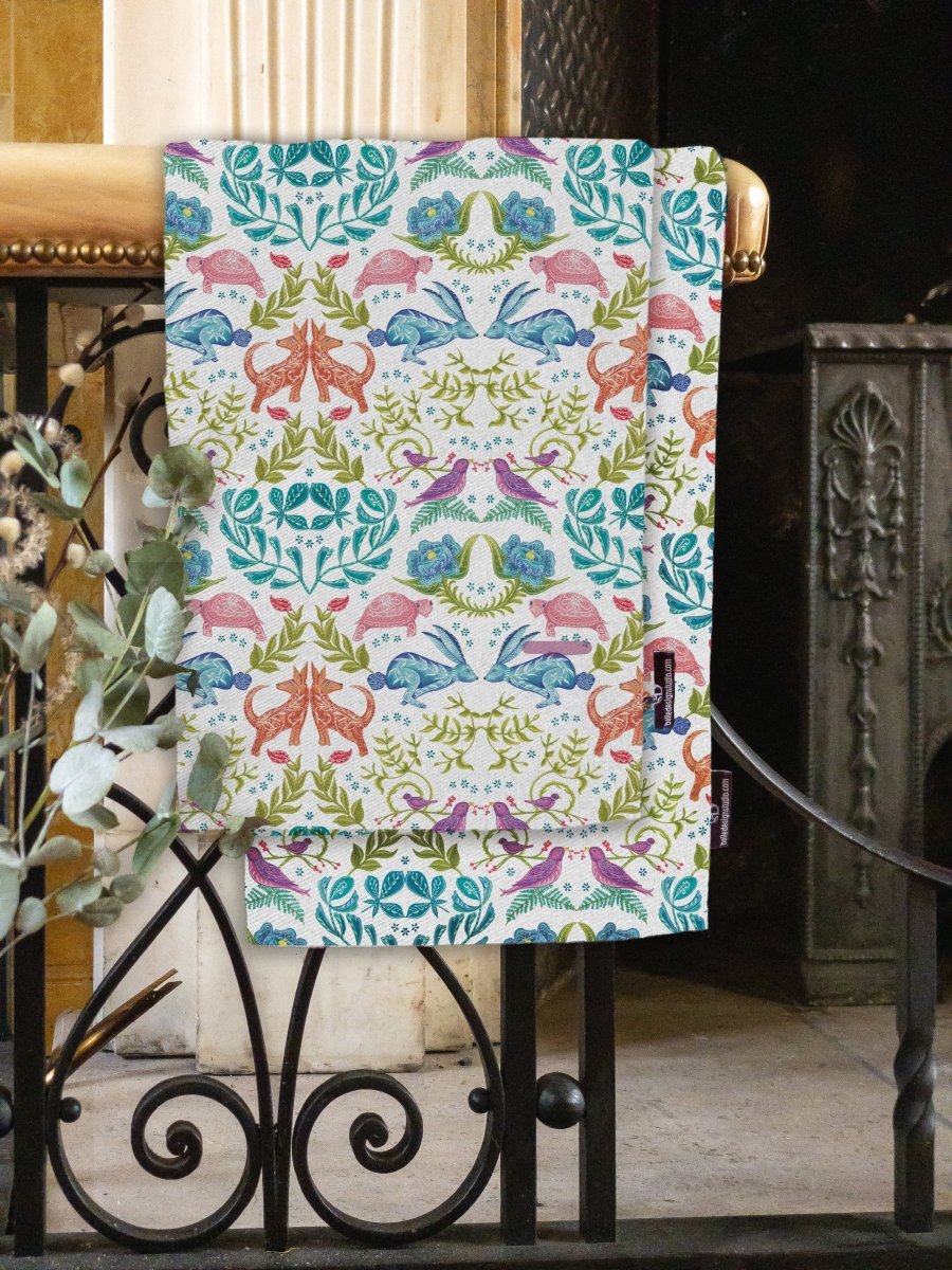 Original 'Hare and Tortoise Design Tea Towel' White - Belle Design