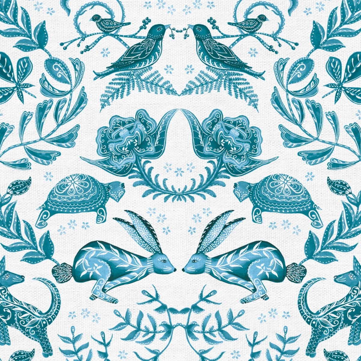 Original Hare and Tortoise Design Teal Fabric - Belle Design