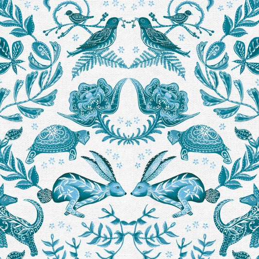 Original Hare and Tortoise Design Teal Fabric - Belle Design