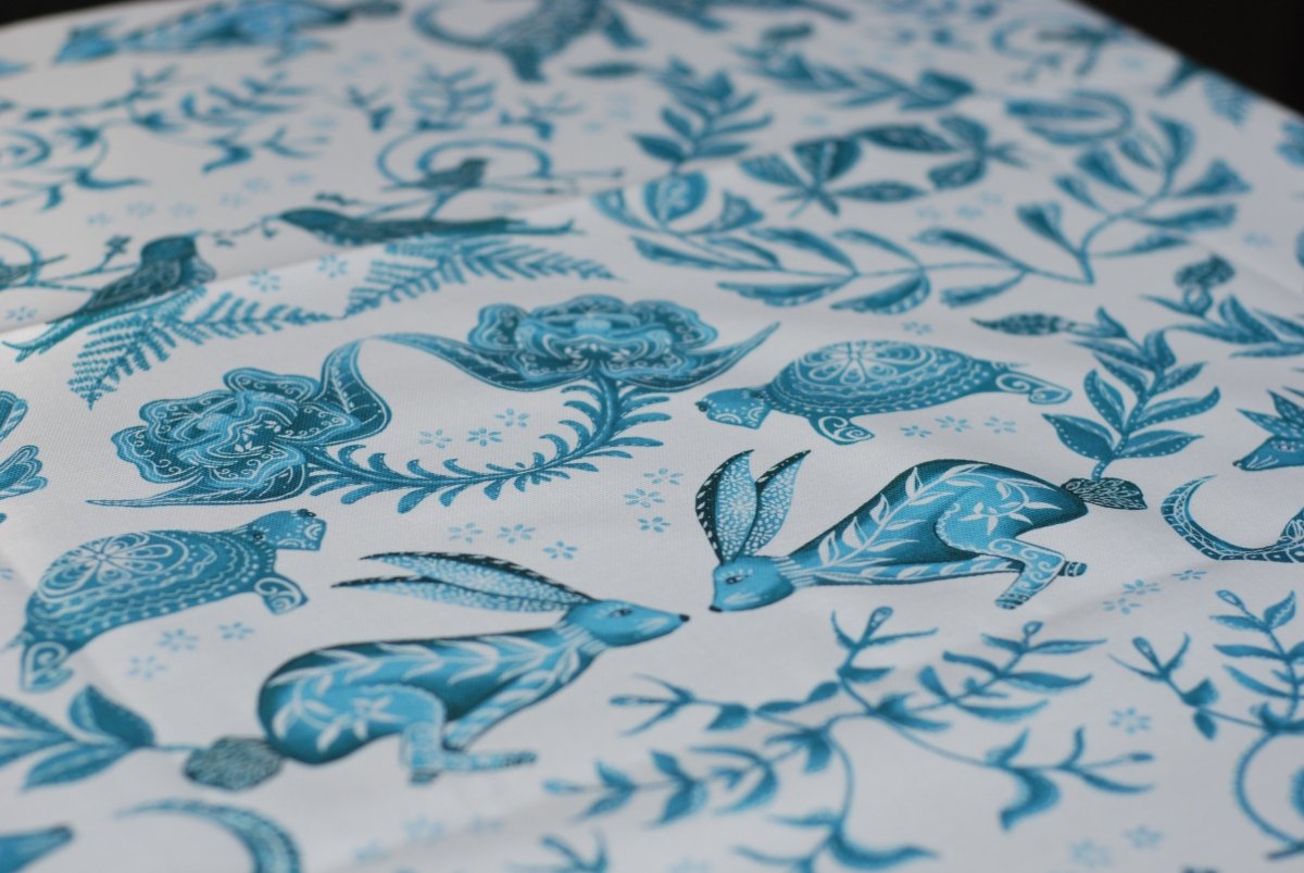 Original Hare and Tortoise Design Teal Fabric - Belle Design