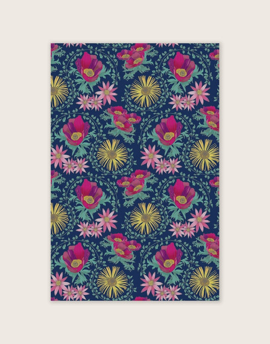 Original Inula Floral Design Tea Towel Navy - Belle Design