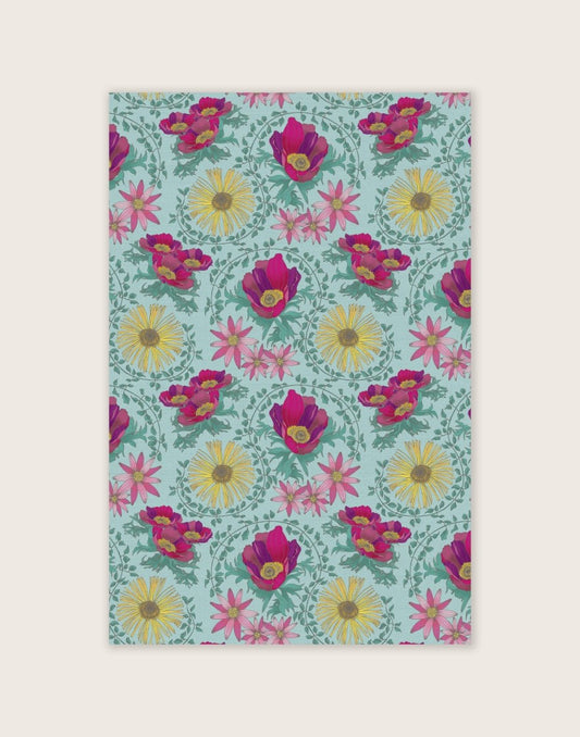 Original Inula Floral Design Tea Towel Sea Green - Belle Design