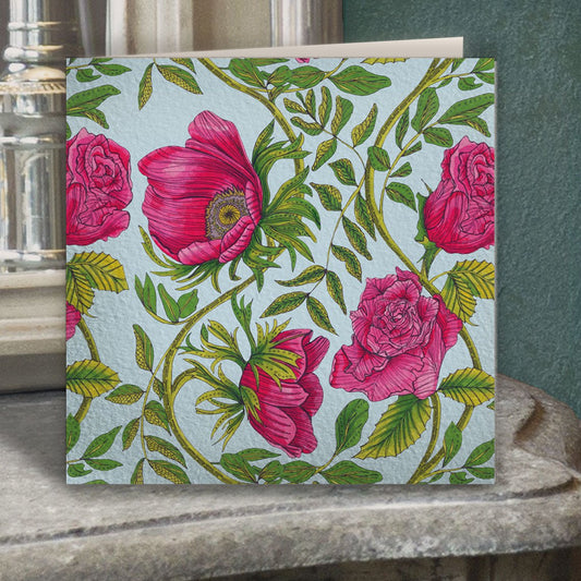 Poppy Rose Botanical Sky Greeting Card - Belle Design