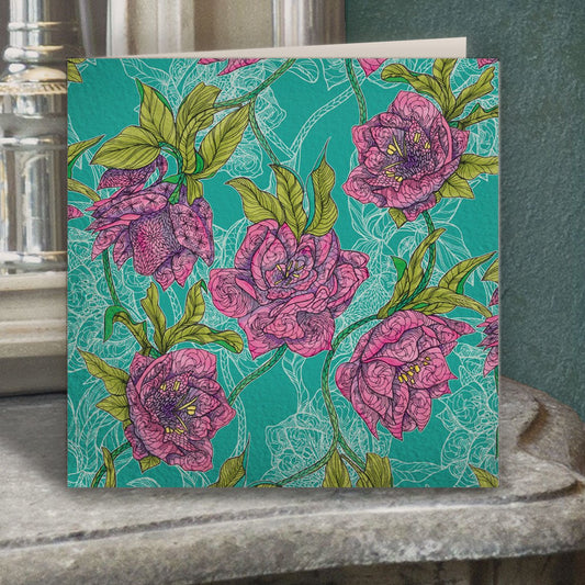 Strawberry Rose Botanical Greeting Card - Belle Design