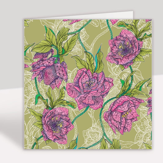 Strawberry Rose Botanical Greeting Card - Belle Design